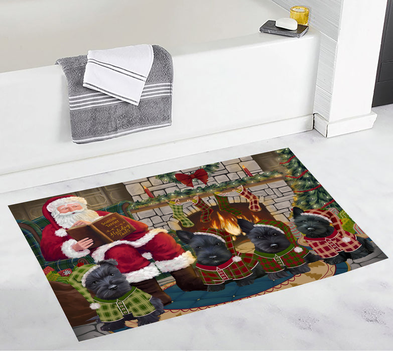 Christmas Cozy Holiday Fire Tails Scottish Terrier Dogs Bath Mat