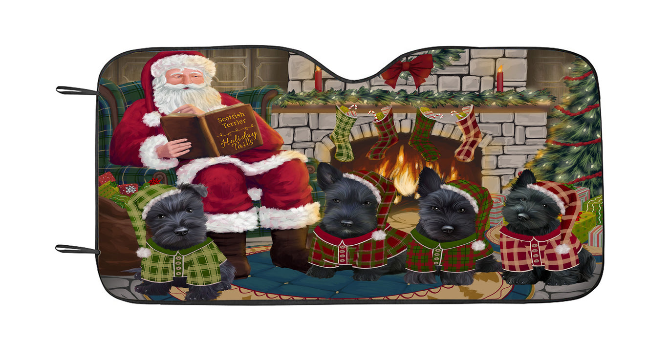 Christmas Cozy Holiday Fire Tails Scottish Terrier Dogs Car Sun Shade