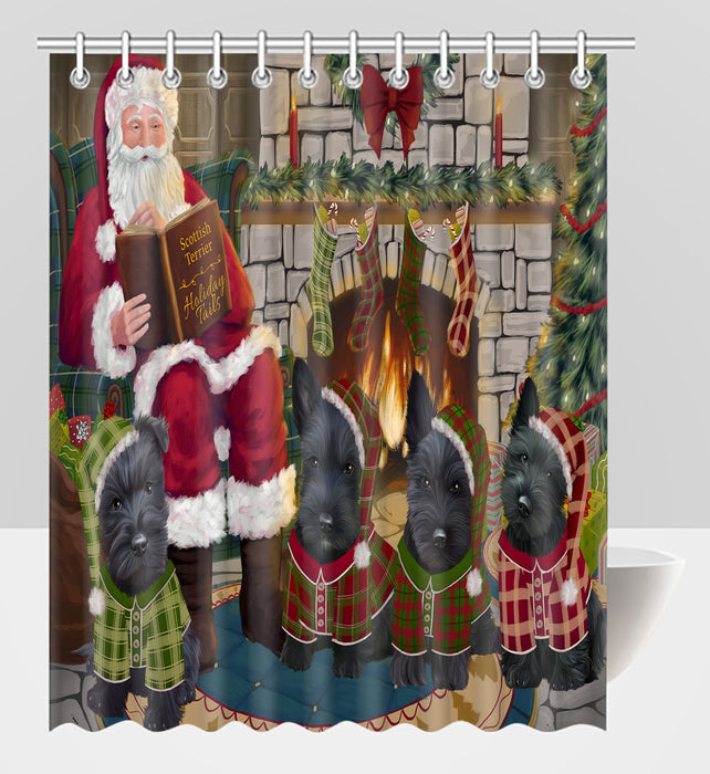 Christmas Cozy Holiday Fire Tails Scottish Terrier Dogs Shower Curtain