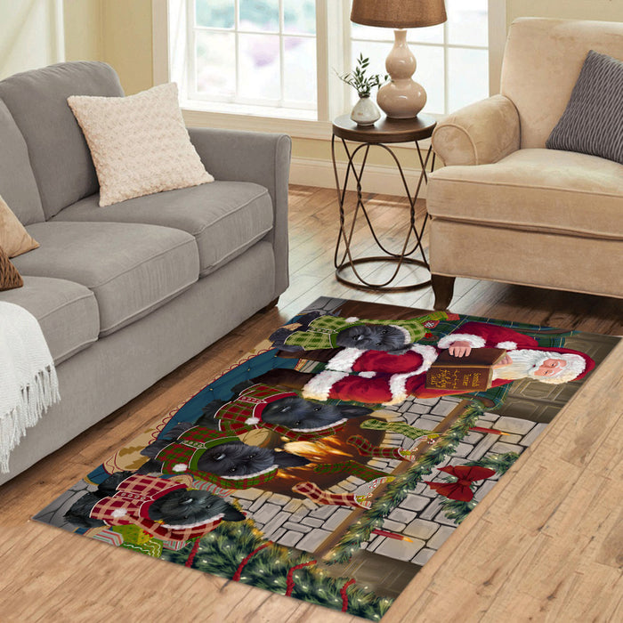 Christmas Cozy Holiday Fire Tails Scottish Terrier Dogs Area Rug