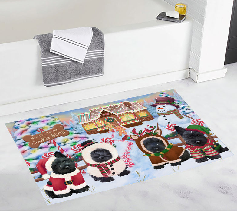 Holiday Gingerbread Cookie Scottish Terrier Dogs Bath Mat