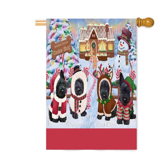 Personalized Holiday Gingerbread Cookie Shop Scottish Terrier Dogs Custom House Flag FLG-DOTD-A59291