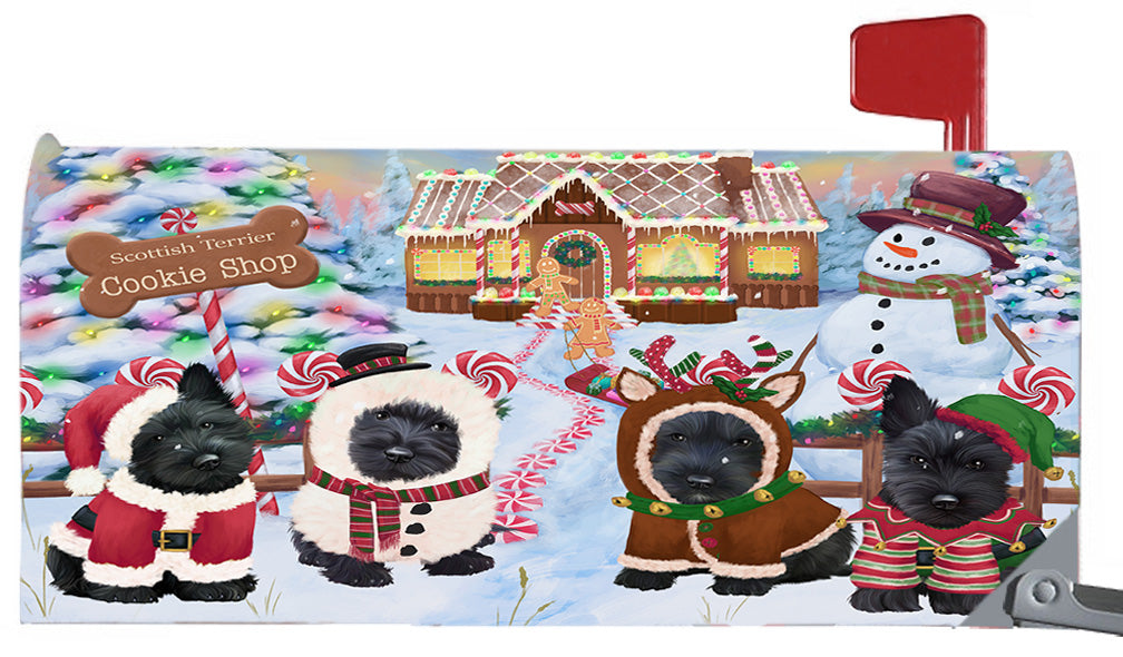 Christmas Holiday Gingerbread Cookie Shop Scottish Terrier Dogs 6.5 x 19 Inches Magnetic Mailbox Cover Post Box Cover Wraps Garden Yard Décor MBC49022