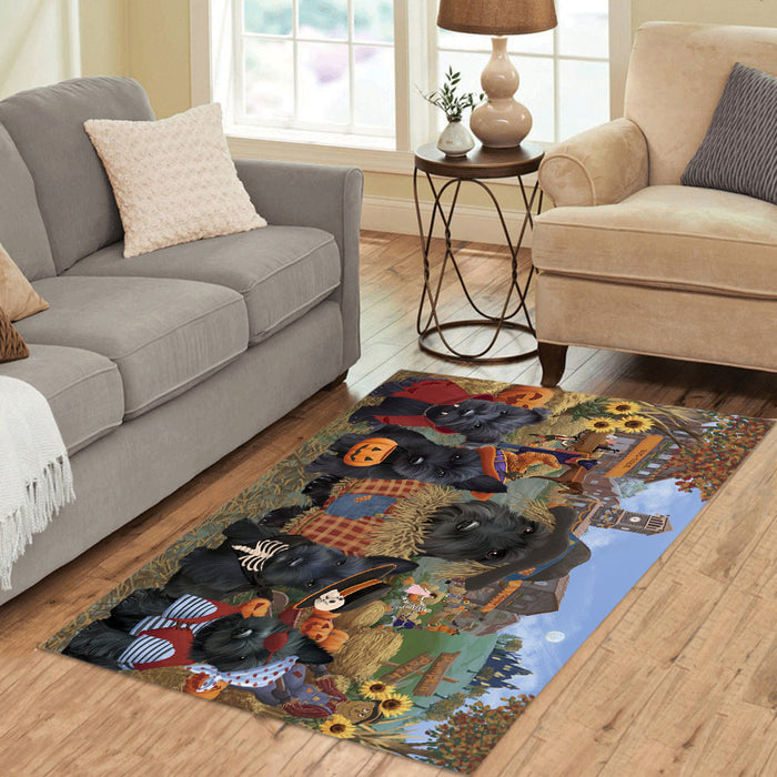 Halloween 'Round Town and Fall Pumpkin Scarecrow Both Scottish Terrier Dogs Area Rug