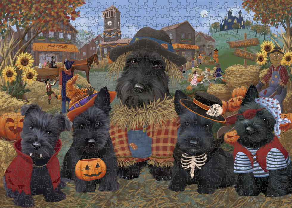 Halloween 'Round Town Scottish Terrier Dogs Puzzle with Photo Tin PUZL98768