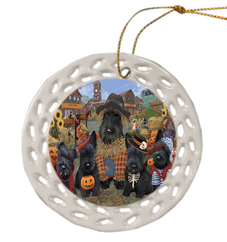 Halloween 'Round Town Scottish Terrier Dogs Ceramic Doily Ornament DPOR57700
