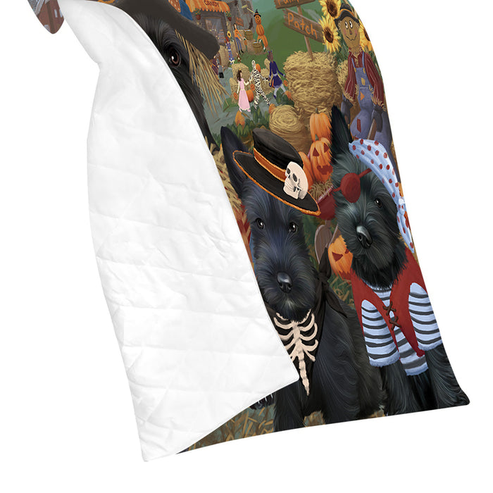 Halloween 'Round Town and Fall Pumpkin Scarecrow Both Scottish Terrier Dogs Quilt