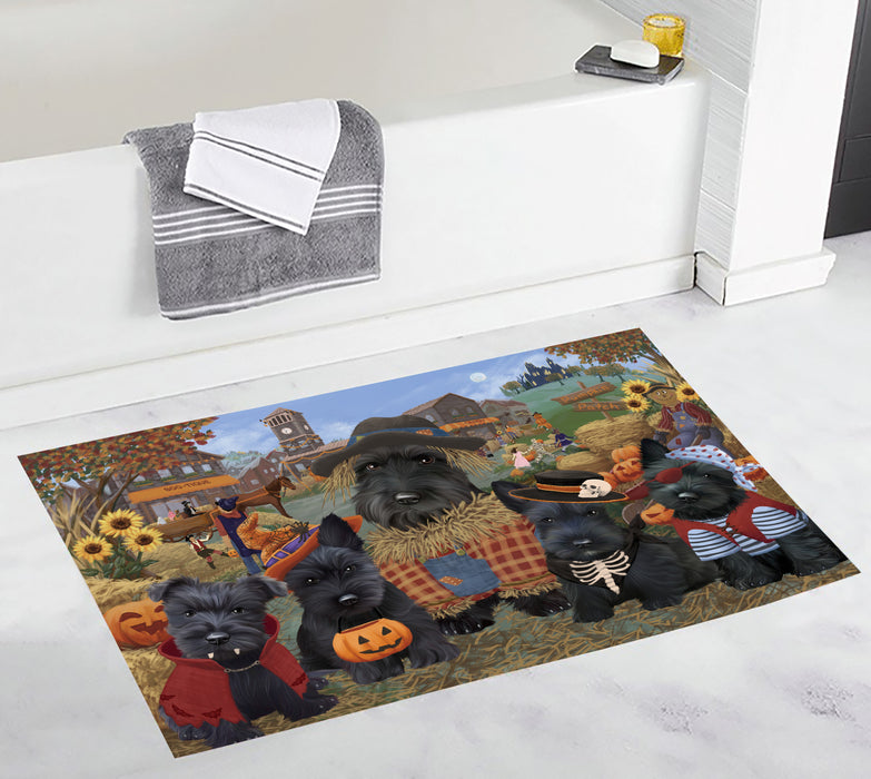 Halloween 'Round Town and Fall Pumpkin Scarecrow Both Scottish Terrier Dogs Bath Mat