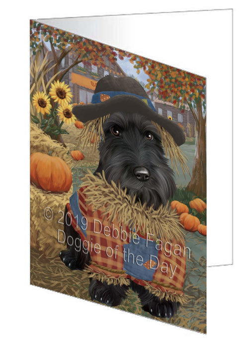 Fall Pumpkin Scarecrow Scottish Terrier Dogs Handmade Artwork Assorted Pets Greeting Cards and Note Cards with Envelopes for All Occasions and Holiday Seasons GCD78629