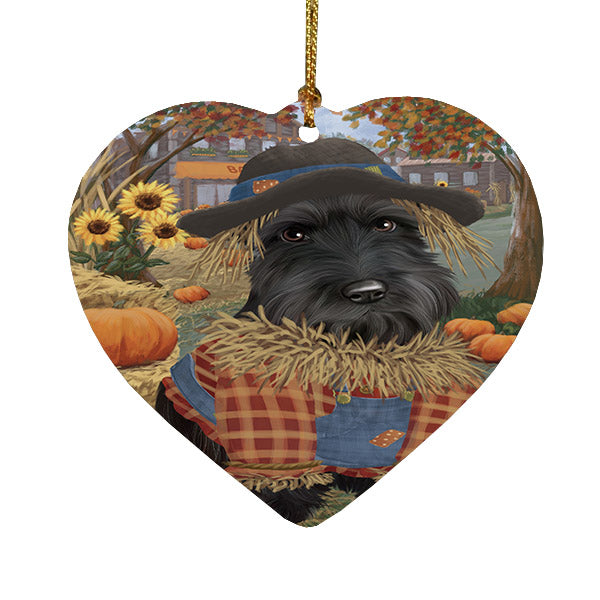 Fall Pumpkin Scarecrow Scottish Terrier Dogs Heart Christmas Ornament HPOR57761