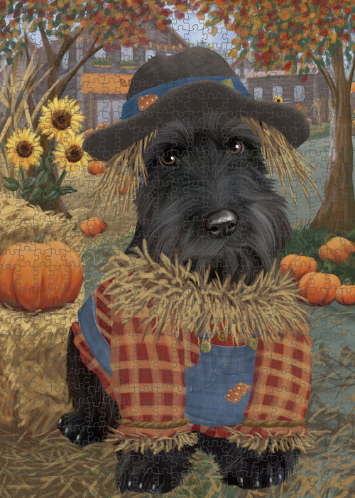 Fall Pumpkin Scarecrow Scottish Terrier Dogs Puzzle with Photo Tin PUZL99012
