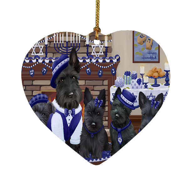 Happy Hanukkah Family Scottish Terrier Dogs Heart Christmas Ornament HPOR57730