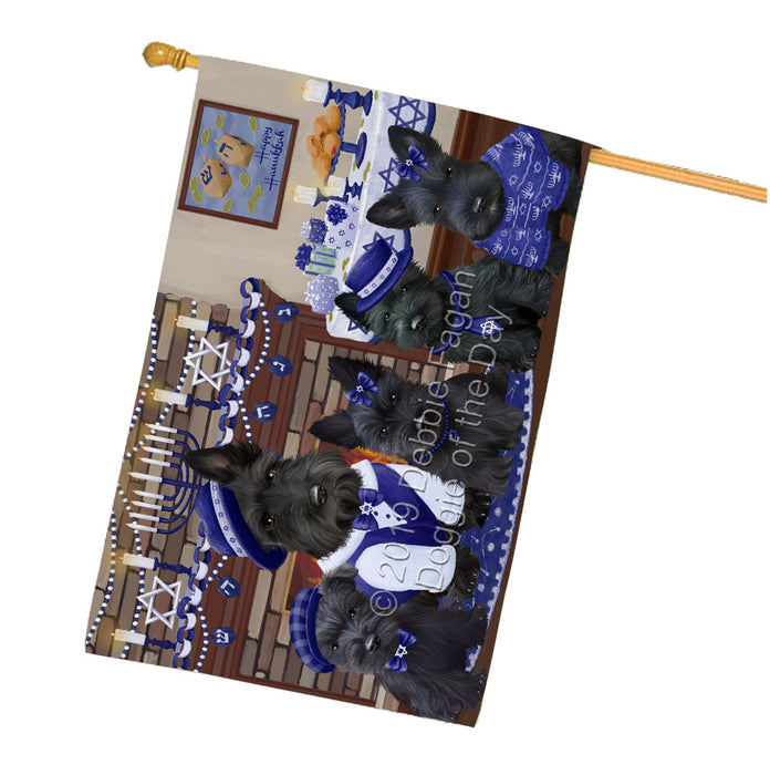 Happy Hanukkah Family Scottish Terrier Dogs House Flag FLG65942