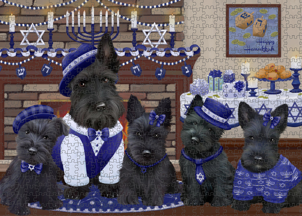 Happy Hanukkah Family Scottish Terrier Dogs Puzzle with Photo Tin PUZL98888