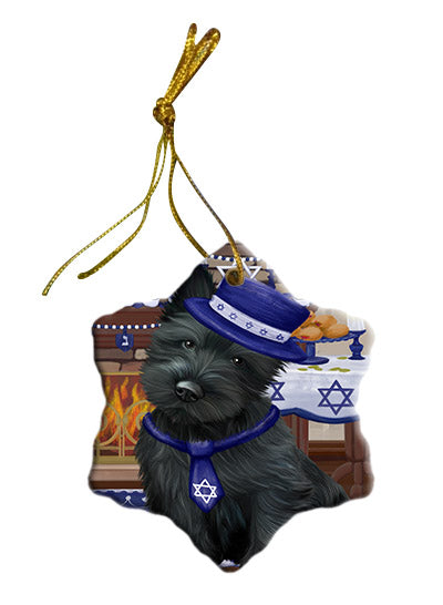 Happy Hanukkah Scottish Terrier Dog Star Porcelain Ornament SPOR57791