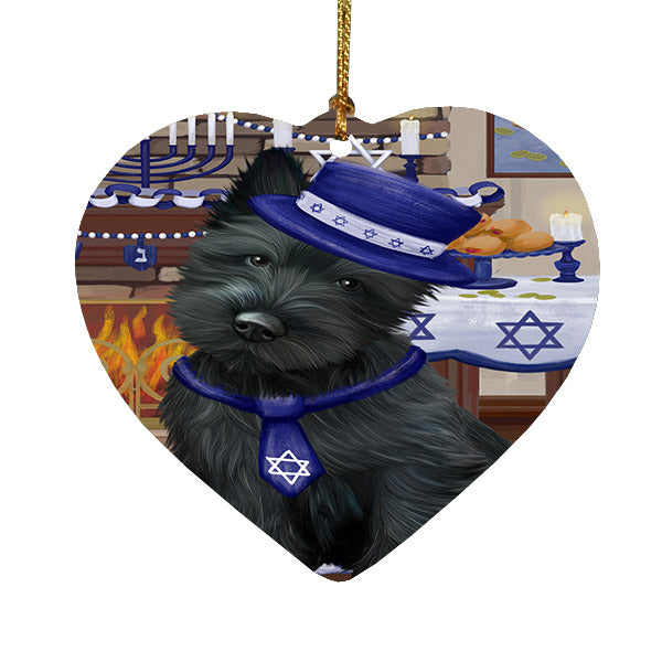 Happy Hanukkah Scottish Terrier Dog Heart Christmas Ornament HPOR57791