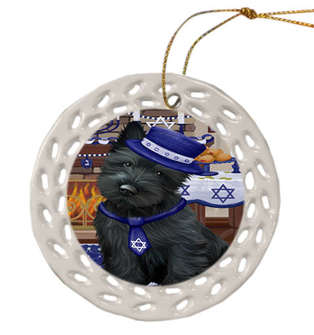 Happy Hanukkah Scottish Terrier Dog Ceramic Doily Ornament DPOR57791
