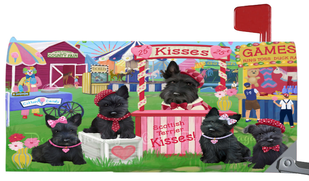 Carnival Kissing Booth Scottish Terrier Dogs Magnetic Mailbox Cover Both Sides Pet Theme Printed Decorative Letter Box Wrap Case Postbox Thick Magnetic Vinyl Material