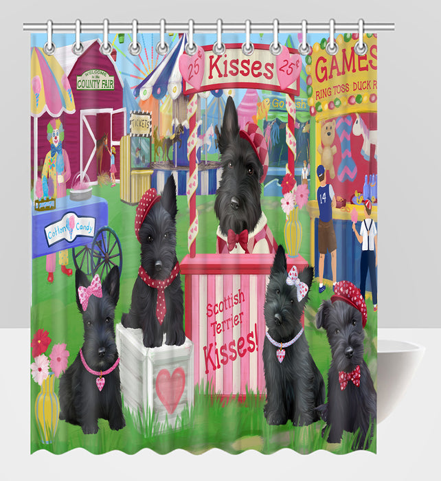 Carnival Kissing Booth Scottish Terrier Dogs Shower Curtain
