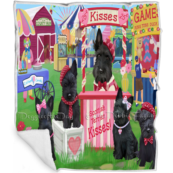 Carnival Kissing Booth Scottish Terriers Dog Blanket BLNKT122727