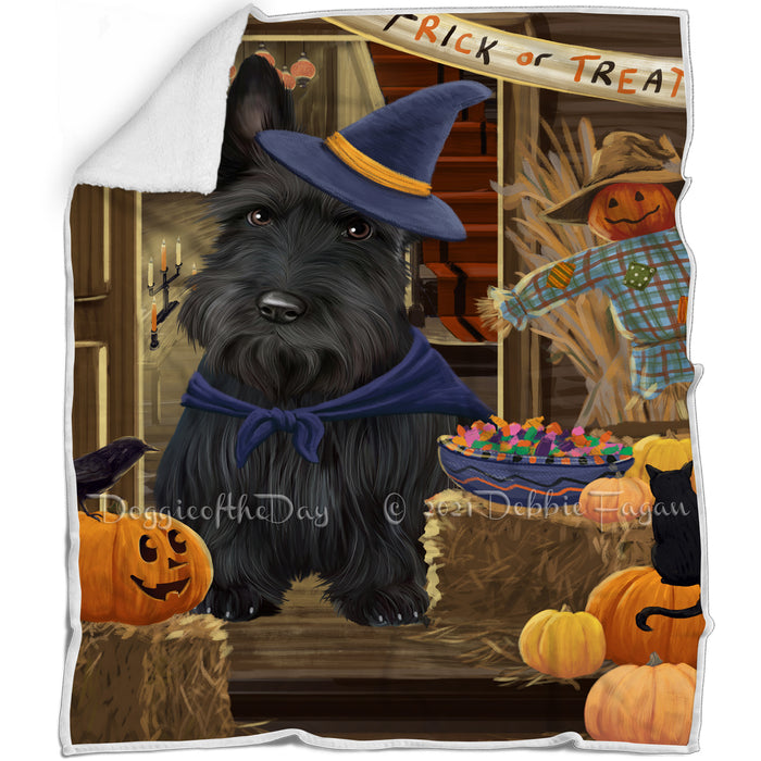 Enter at Own Risk Trick or Treat Halloween Scottish Terrier Dog Blanket BLNKT96762