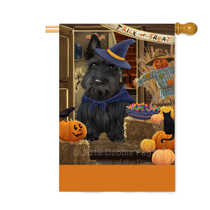 Personalized Enter at Own Risk Trick or Treat Halloween Scottish Terrier Dog Custom House Flag FLG-DOTD-A59764