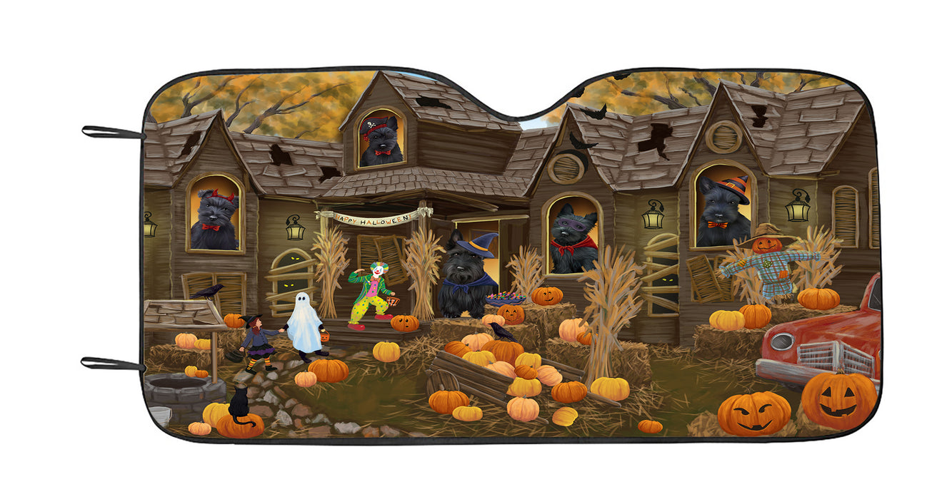 Haunted House Halloween Trick or Treat Scottish Terrier Dogs Car Sun Shade