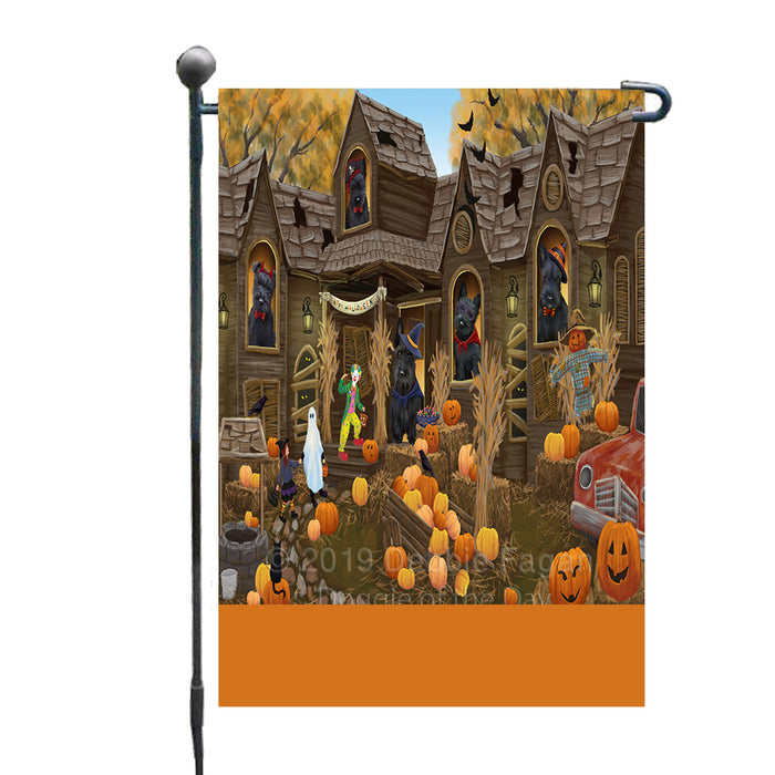 Personalized Haunted House Trick or Treat Halloween Scottish Terrier Dogs Custom Garden Flags GFLG-DOTD-A59709