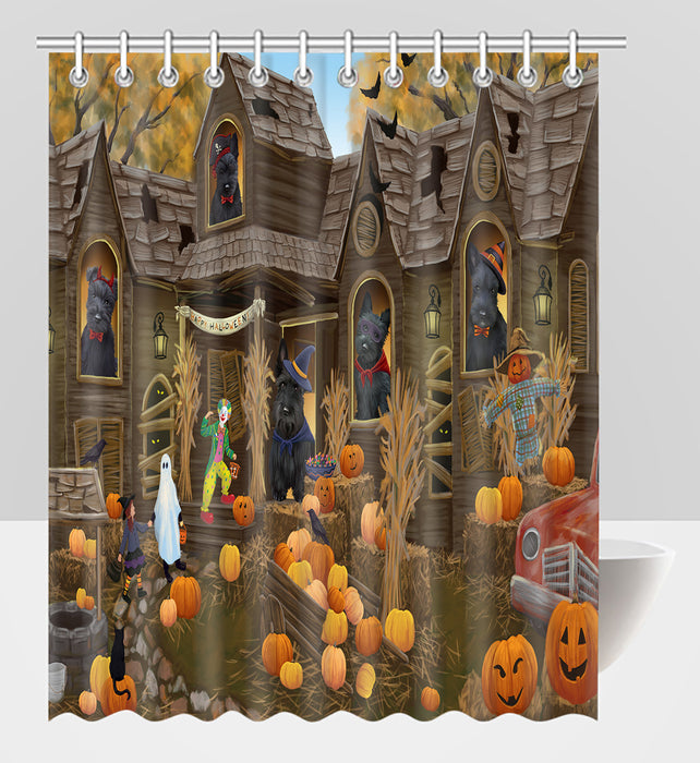Haunted House Halloween Trick or Treat Scottish Terrier Dogs Shower Curtain