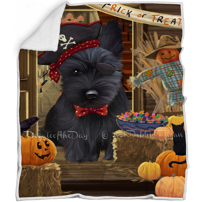 Enter at Own Risk Trick or Treat Halloween Scottish Terrier Dog Blanket BLNKT96780