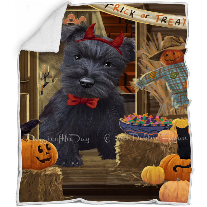 Enter at Own Risk Trick or Treat Halloween Scottish Terrier Dog Blanket BLNKT96789