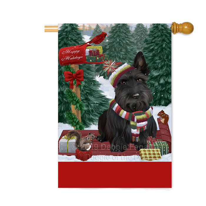 Personalized Merry Christmas Woodland Sled Scottish Terrier Dog Custom House Flag FLG-DOTD-A61734