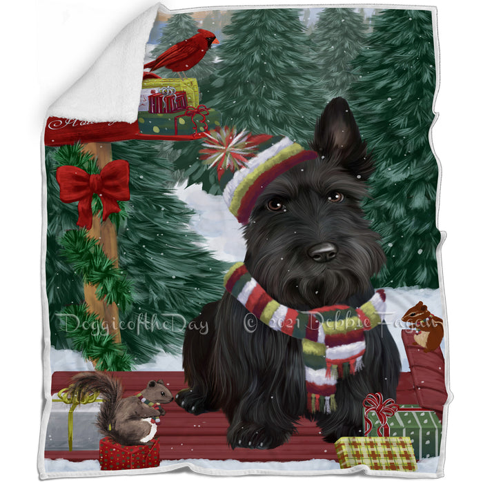 Merry Christmas Woodland Sled Scottish Terrier Dog Blanket BLNKT114636