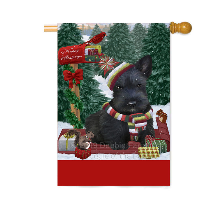 Personalized Merry Christmas Woodland Sled Scottish Terrier Dog Custom House Flag FLG-DOTD-A61735