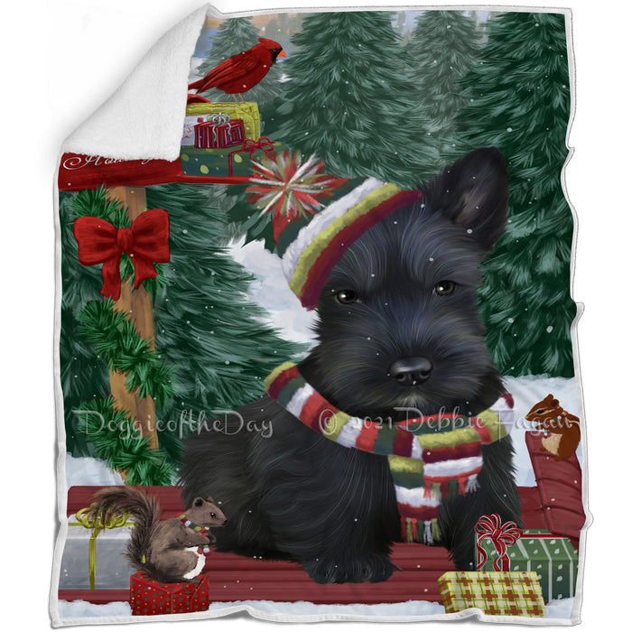Merry Christmas Woodland Sled Scottish Terrier Dog Blanket BLNKT114645