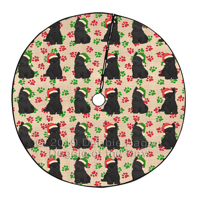 Christmas Paw Print Schnauzer Dogs Tree Skirt