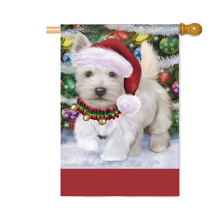 Personalized Trotting in the Snow Scottish Terrier Dog Custom House Flag FLG-DOTD-A60843