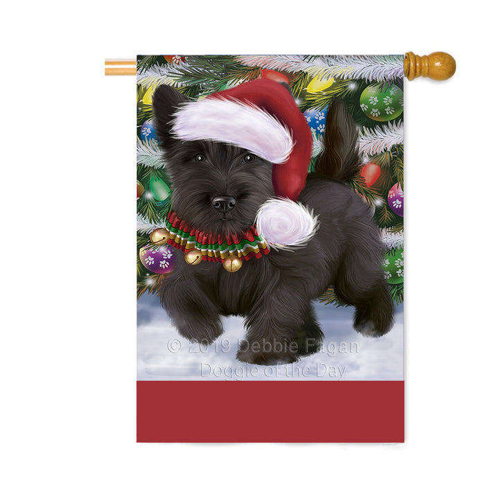 Personalized Trotting in the Snow Scottish Terrier Dog Custom House Flag FLG-DOTD-A60844