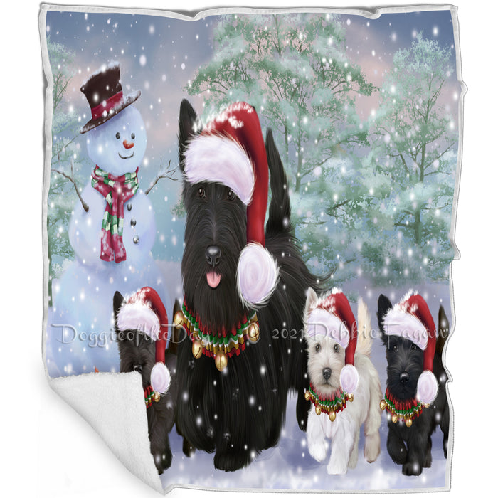 Christmas Running Family Scottish Terrier Dogs Blanket BLNKT134517