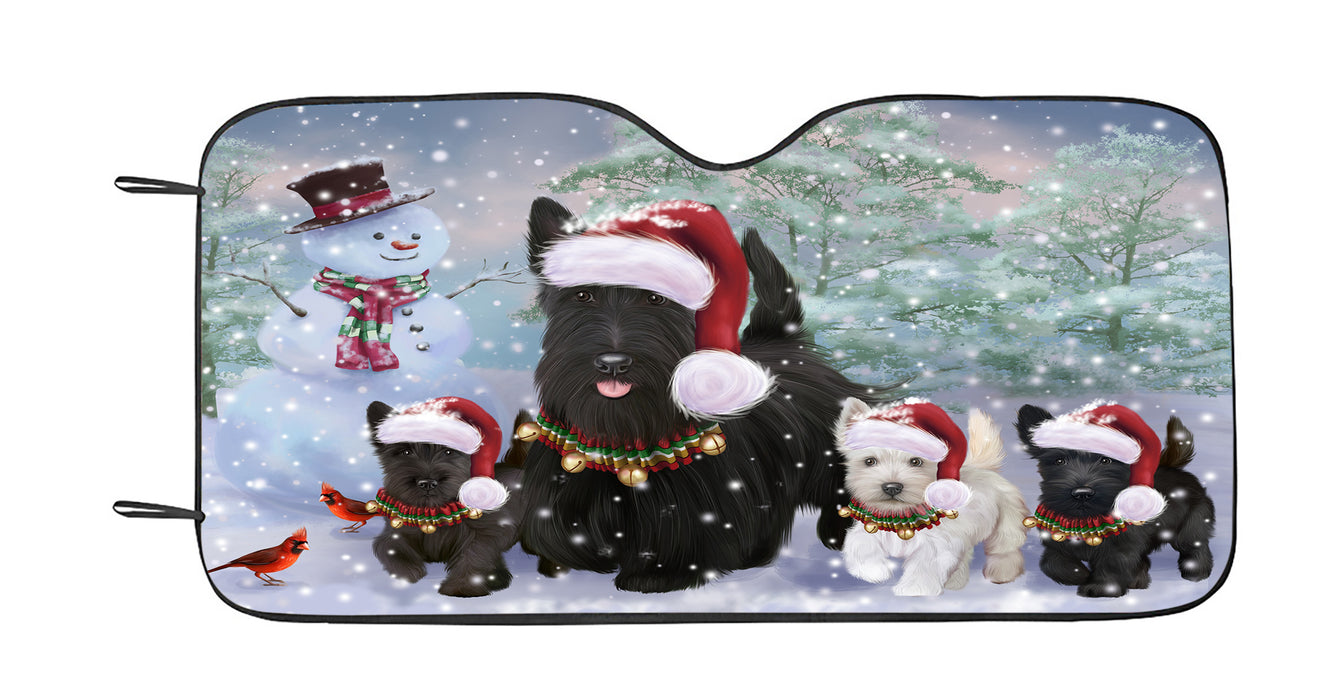 Christmas Running Family Scottish Terrier Dogs Car Sun Shade