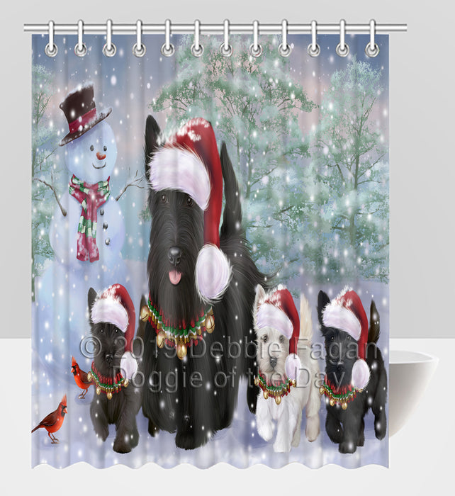 Christmas Running Fammily Scottish Terrier Dogs Shower Curtain