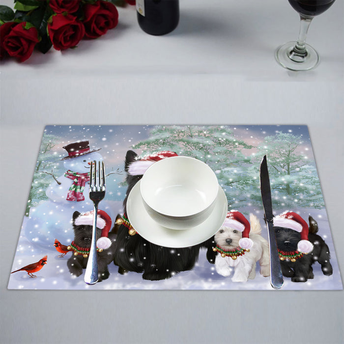 Christmas Running Fammily Scottish Terrier Dogs Placemat