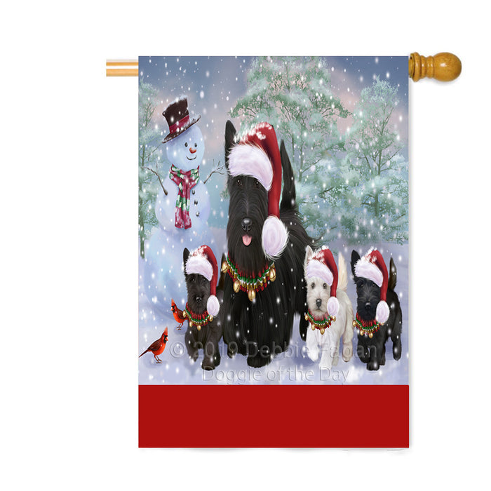 Personalized Christmas Running Family Scottish Terrier Dogs Custom House Flag FLG-DOTD-A60404