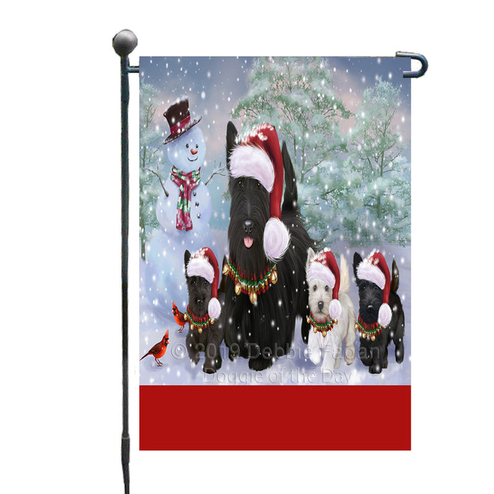 Personalized Christmas Running Family Scottish Terrier Dogs Custom Garden Flags GFLG-DOTD-A60348