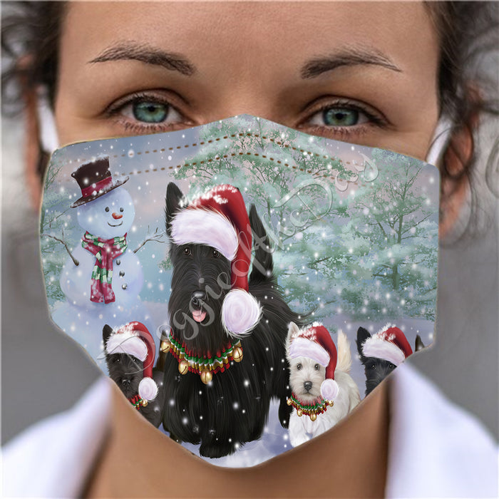Christmas Running Fammily Scottish Terrier Dogs Face Mask FM48741