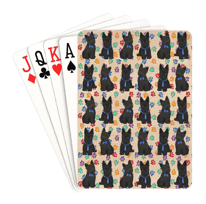 Rainbow Paw Print Scottish Terrier Dogs Blue Playing Card Decks