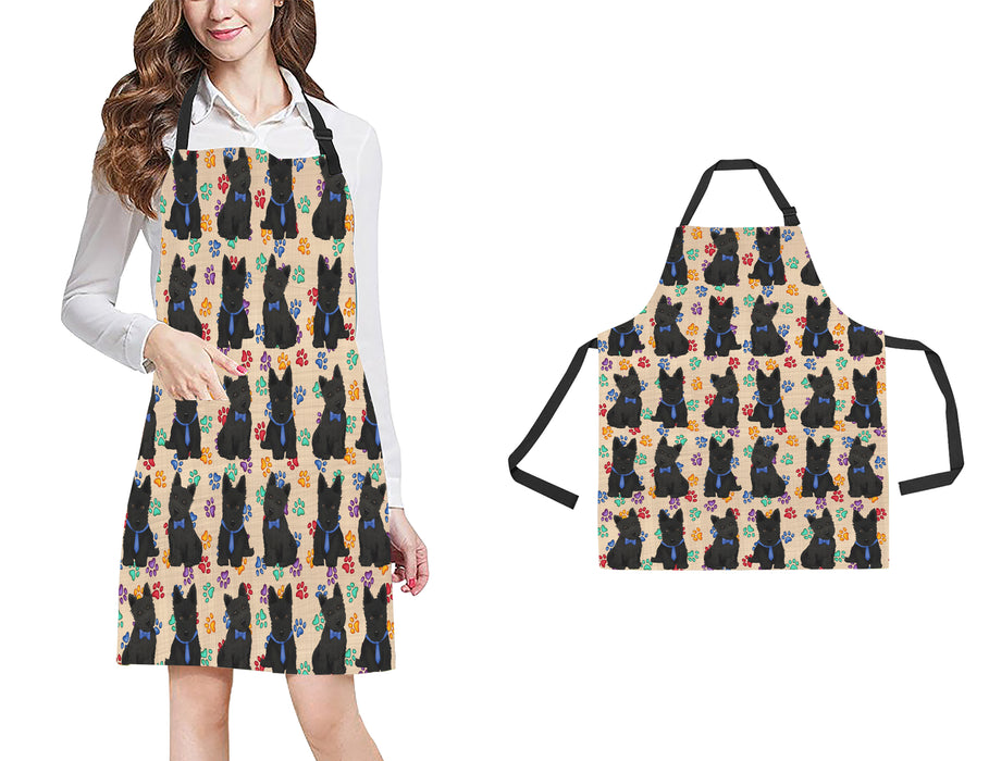 Rainbow Paw Print Scottish Terrier Dogs Blue All Over Print Adjustable Apron