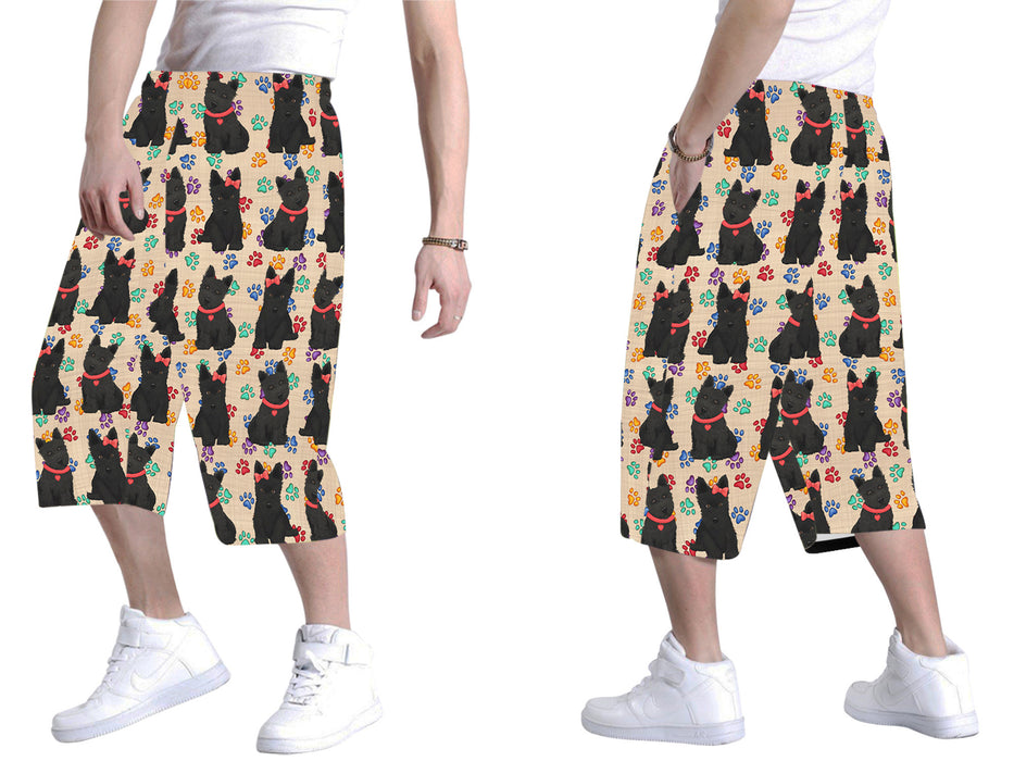 Rainbow Paw Print Scottish Terrier Dogs Red All Over Print Men's Baggy Shorts