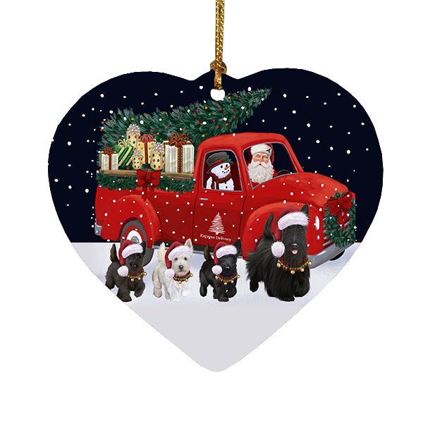 Christmas Express Delivery Red Truck Running Scottish Terrier Dogs Heart Christmas Ornament RFPOR58117