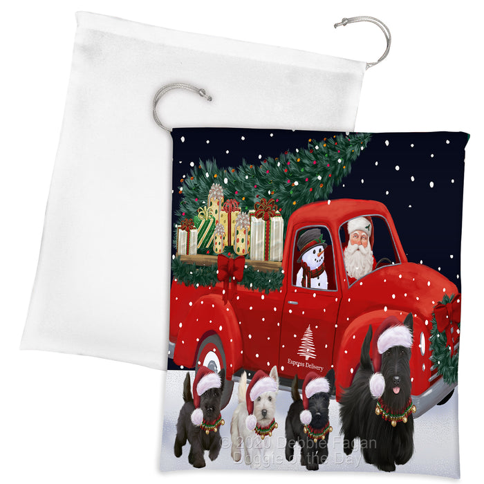 Christmas Express Delivery Red Truck Running Scottish Terrier Dogs Drawstring Laundry or Gift Bag LGB48927